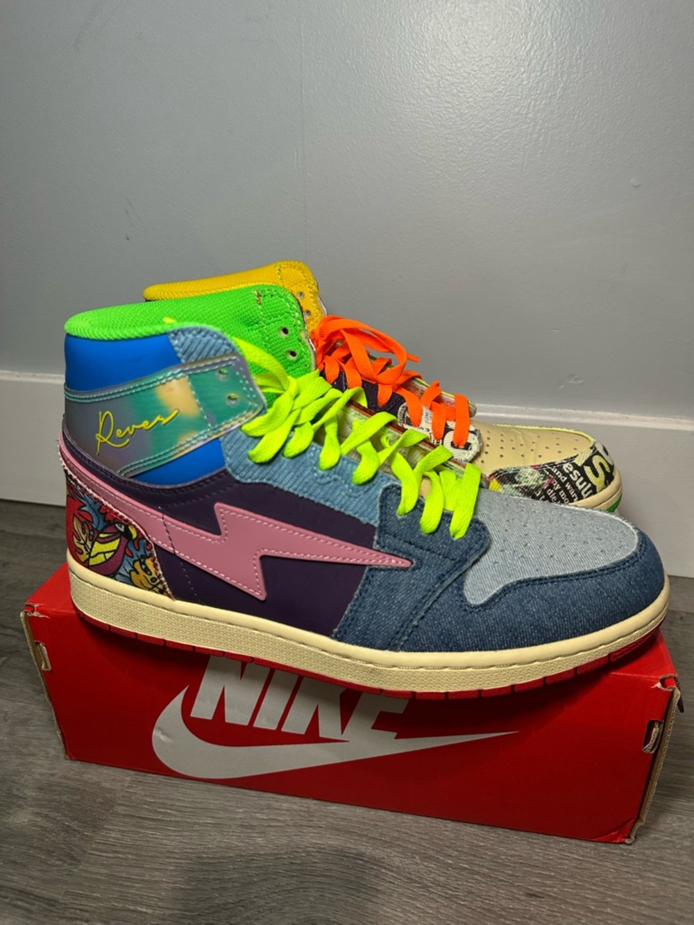 Kool Kiy “What the Kiy” x Colorblock High-Top Sneakers in Neon Multi